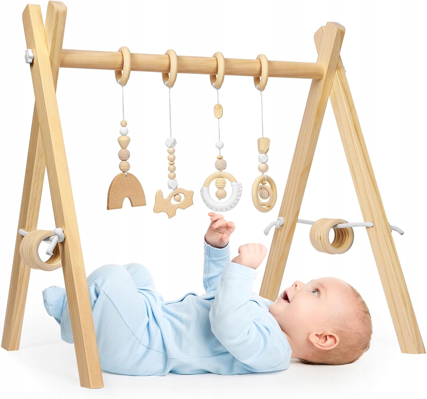 Stojak edukacyjny gimnastyczny drewniany Baby Gym dla dzieci i niemowląt