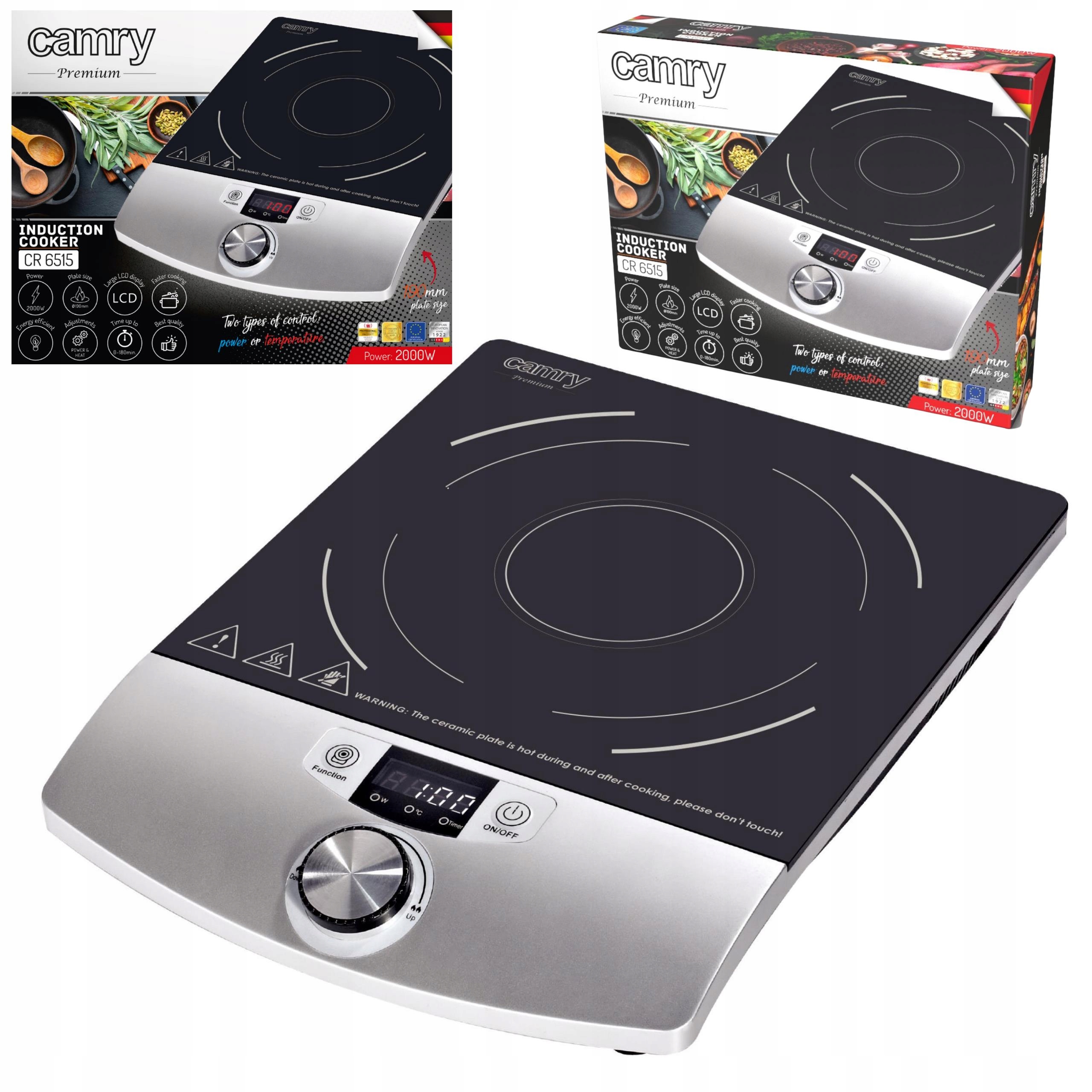 Kuchenka Indukcyjna Jednopalnikowa Płyta Grzewcza Szklana 2000W Timer LCD