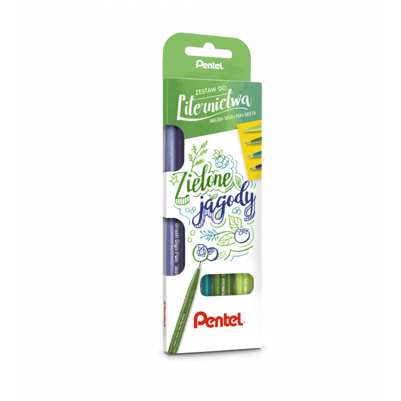 

Zestaw pisaków Pentel Brush Pen zielone jagody