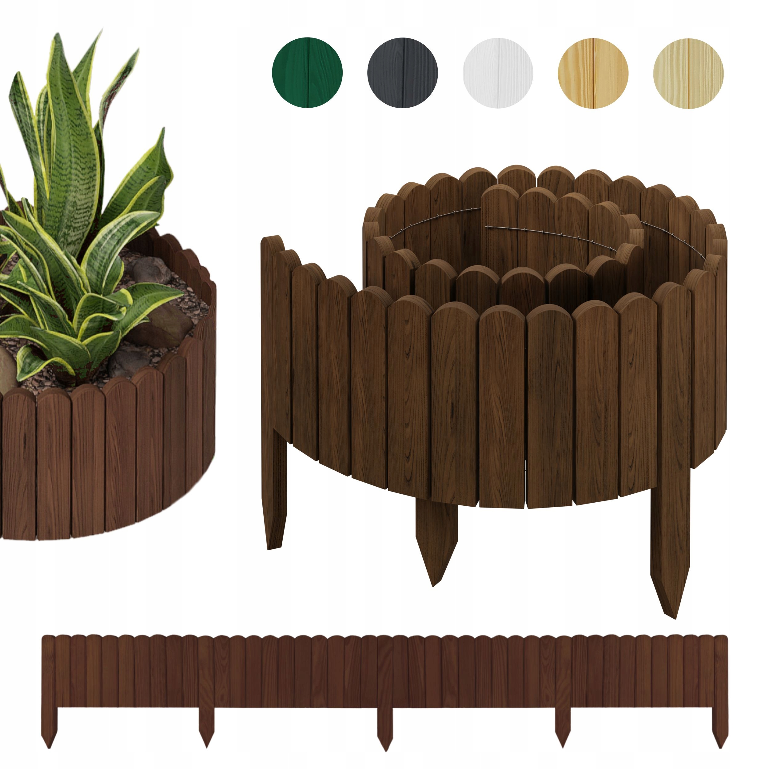 Palisada Ogrodowa drewniana, obrzeże płotek 200 x 20 cm Brązowy be4nature