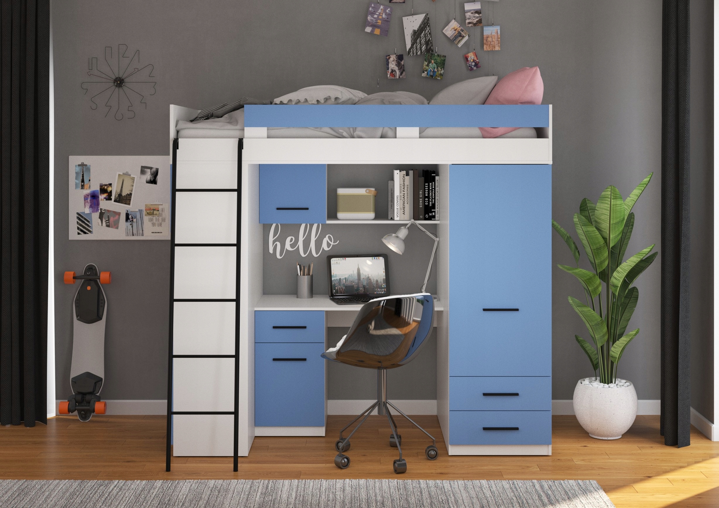 VELVE L antresola bez mat. biały / błękit Kolor odcienie niebieskiego