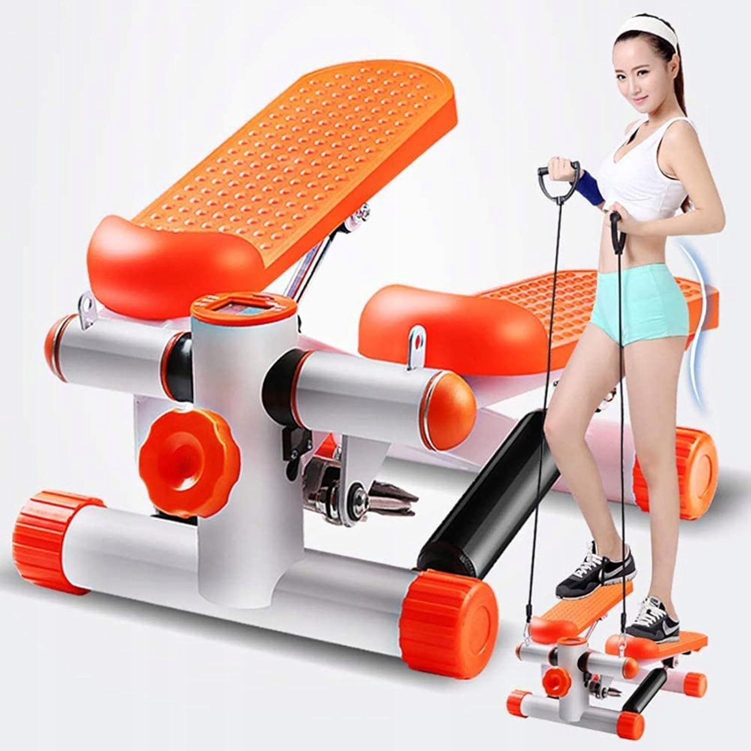 STEPPER FITNESS DO ĆWICZEŃ SCHODY Z LICZNIKIEM KROKÓW + LINKI Model STEPPER-551765-orange