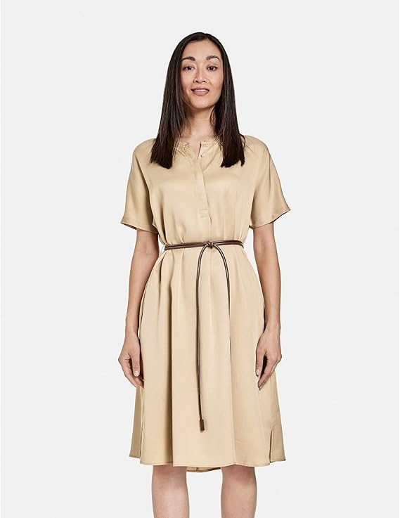 Gerry Weber Béžová Šaty Jednoduchá S Páskem, Krátký Rukáv 34 6FA