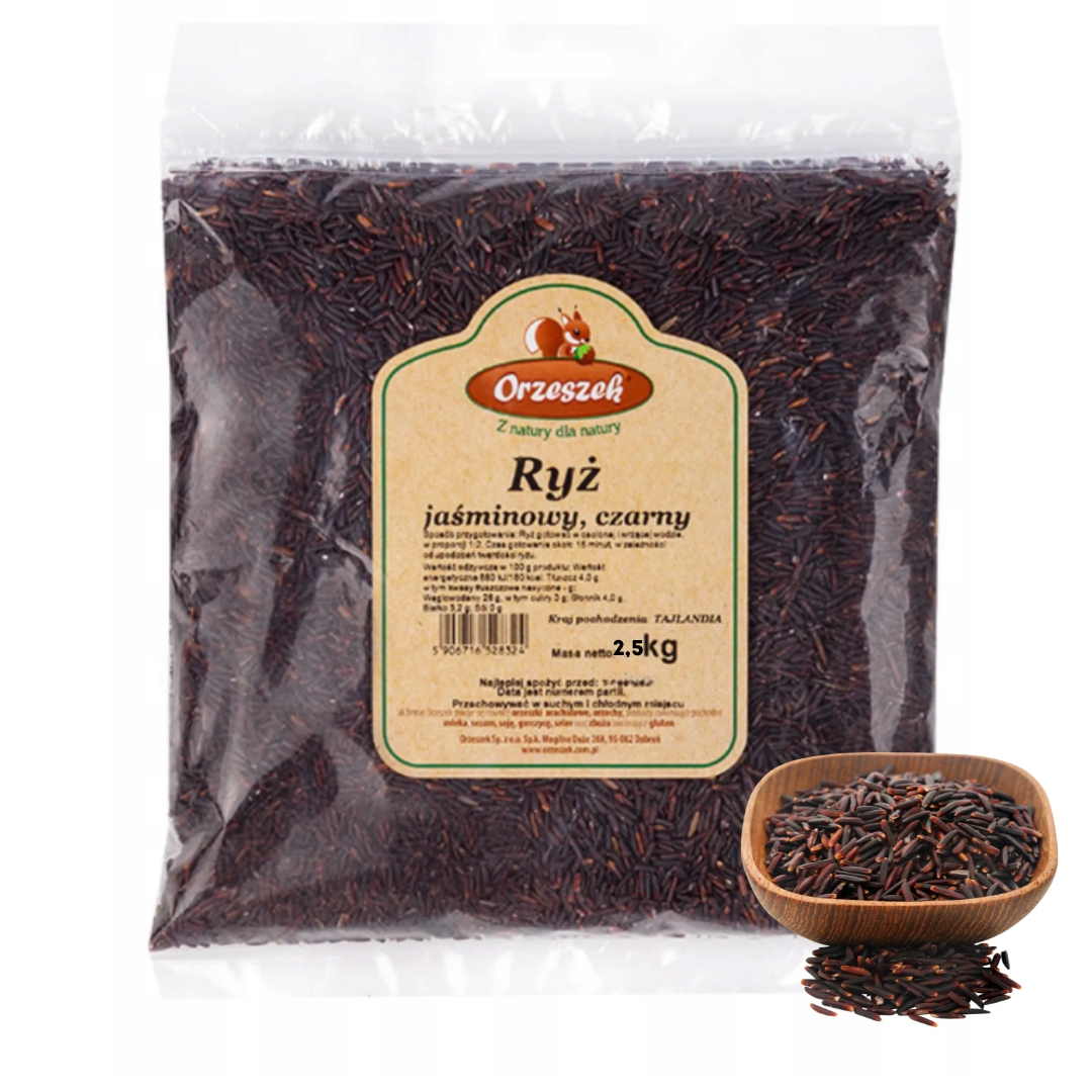 Jasmínová rýže černá Orzeszek 2,5 kg Přírodní Vysoká Kvalita Dlouhozrnitá