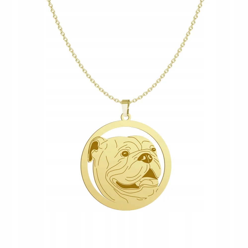 Zlatý náhrdelník se psem plemene English Bulldog 925 Řetízek Gravírování Bonus