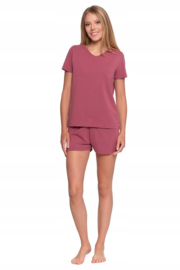 PIŻAMA DAMSKA BAWEŁNIANA Z KRÓTKIM RĘKAWEM I SPODENKAMI MORAJ RÓŻOWA L Rozmiar L