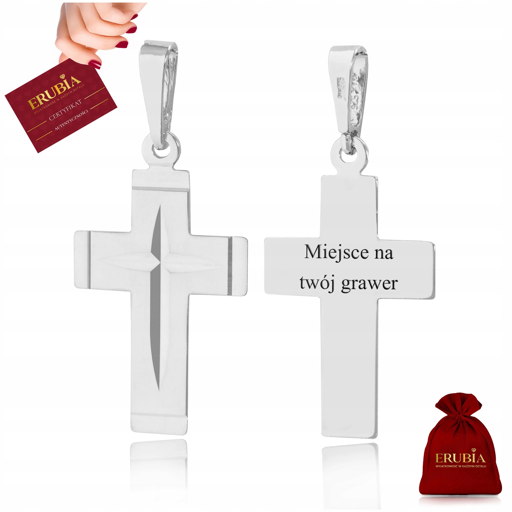 Krásný Stříbrný Přívěsek Ryzost 925 Přívěsek Kříž Pískovaný Křížek Gravírování