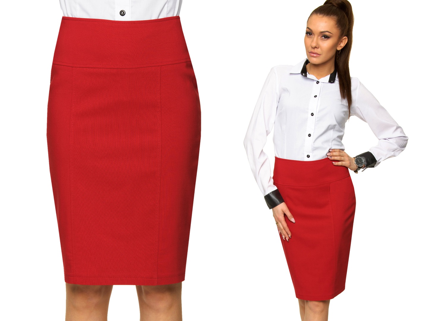 ELEGANCKA GŁADKA SPÓDNICA OŁÓWKOWA Rozmiar.48