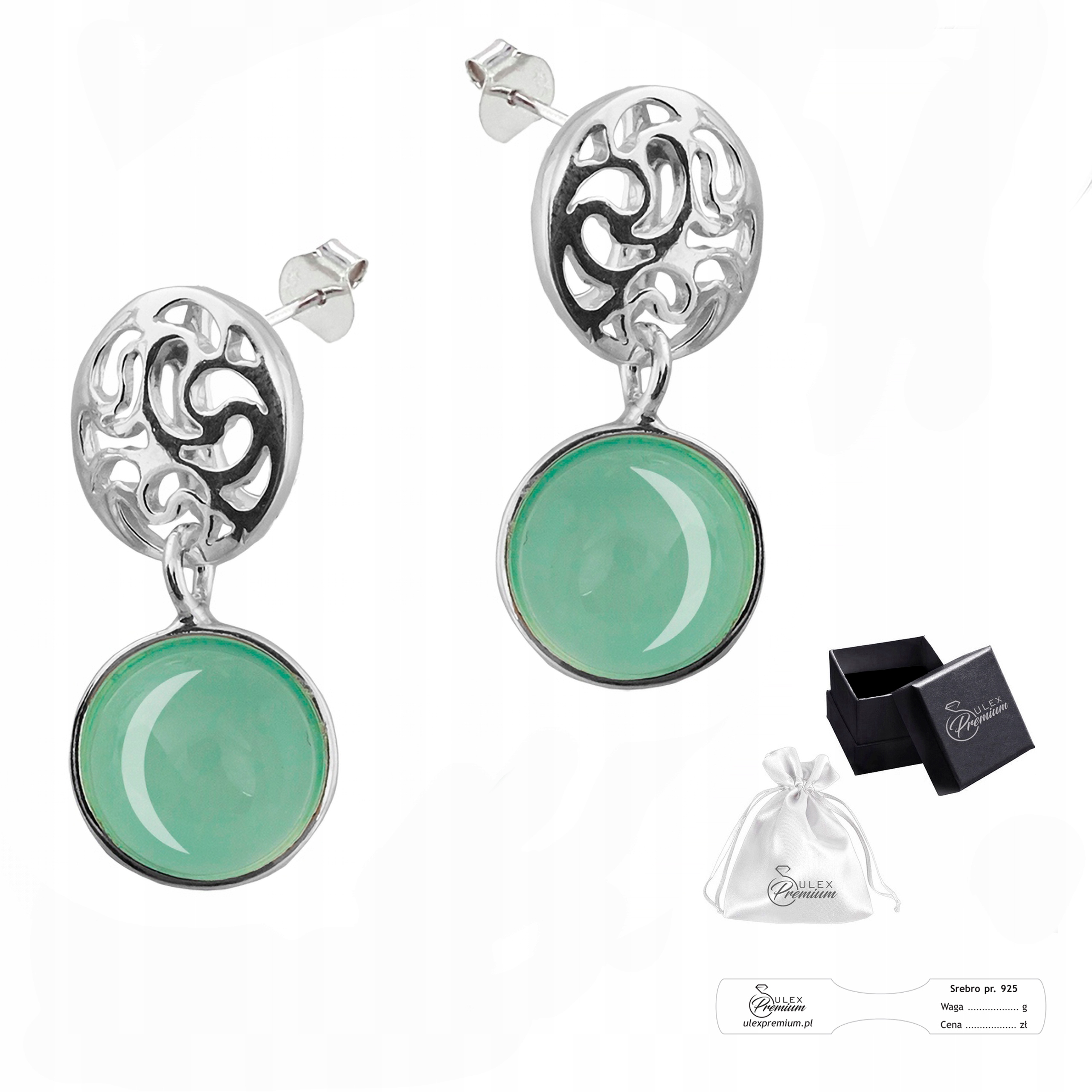Stříbrné náušnice pr 925 Elegantní náušnice s přírodním kamenem Agat Aqua