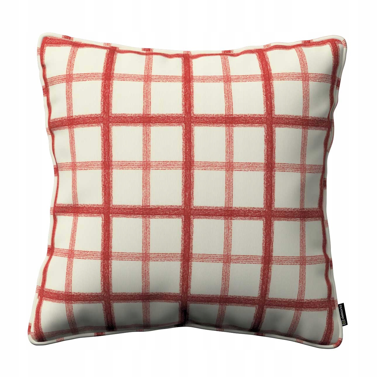 Dekoria Povlak na polštář Gabi na pozadí v barvě ecru, červená mřížka