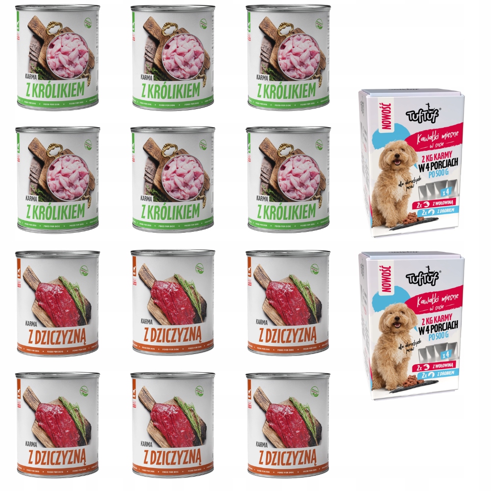 Levně Vlhké Krmivo Pro Psa Tuf Tuf MIX 12x800G, Box 4x500G Králík+zvěřina