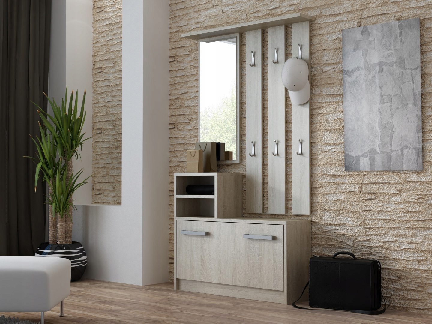 GARDEROBA LUSTRO WIESZAK SZAFKA BUTY - DĄB SONOMA Marka TopEshop