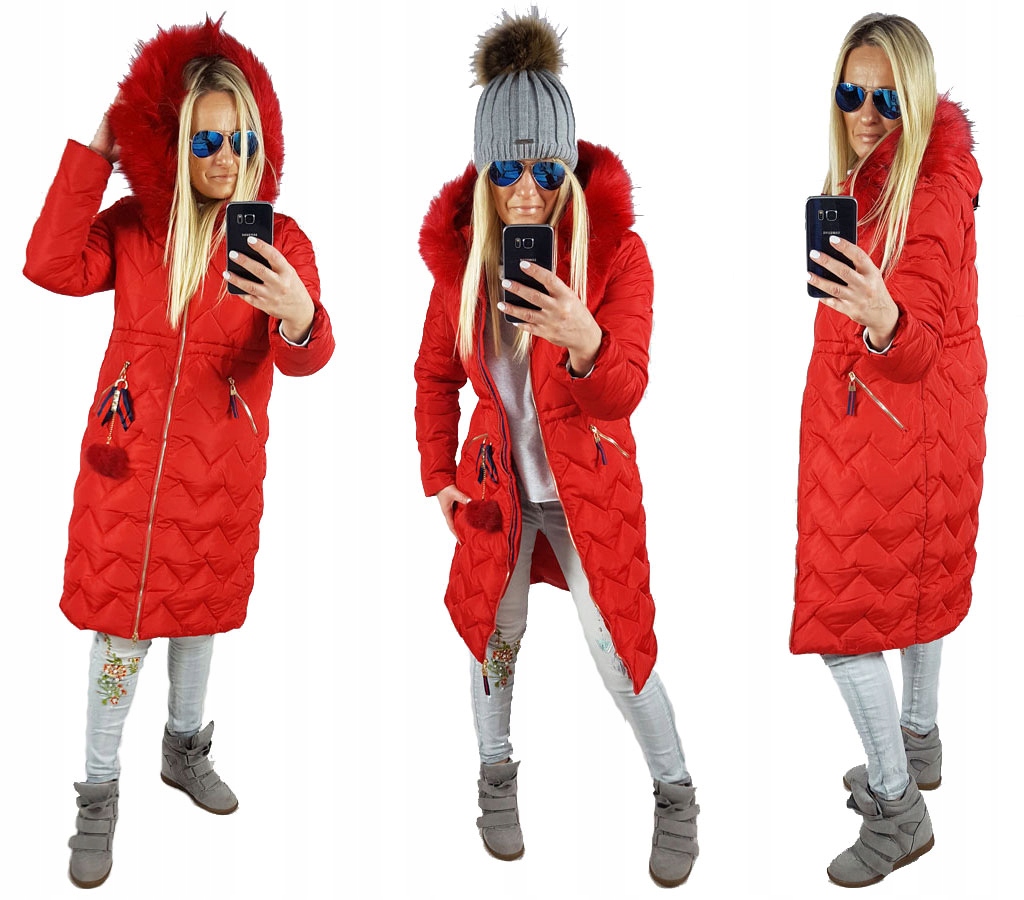 

Pikowany Długi Płaszcz Kurtka Zygzak Parka Futro S