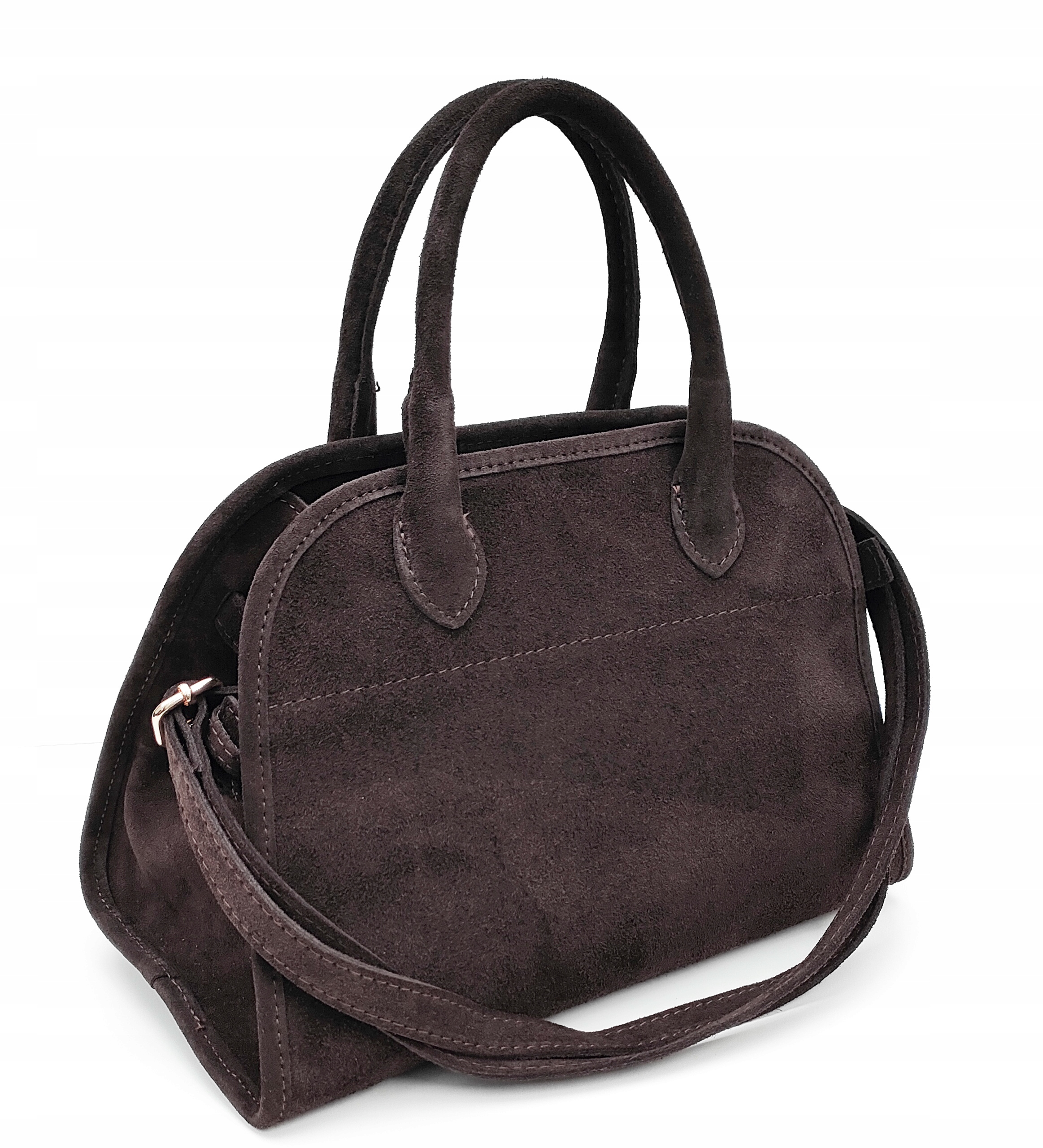 Semišová kabelka kufřík z pravé kůže, hnědá čokoládová/espresso