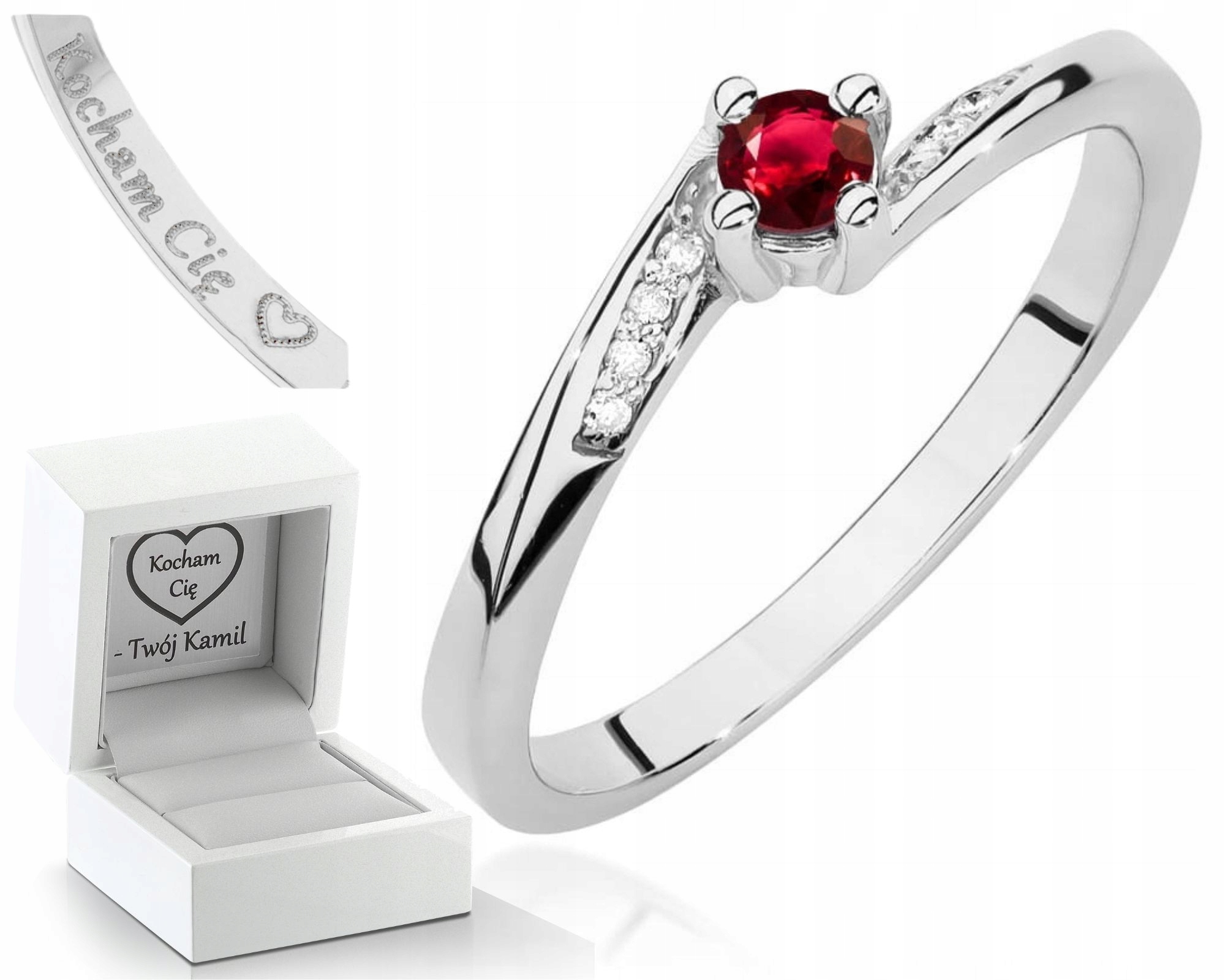 Zlatý Prstýnek Prsten S Rubín , Bílé Zlato, Gravírování , Dárek