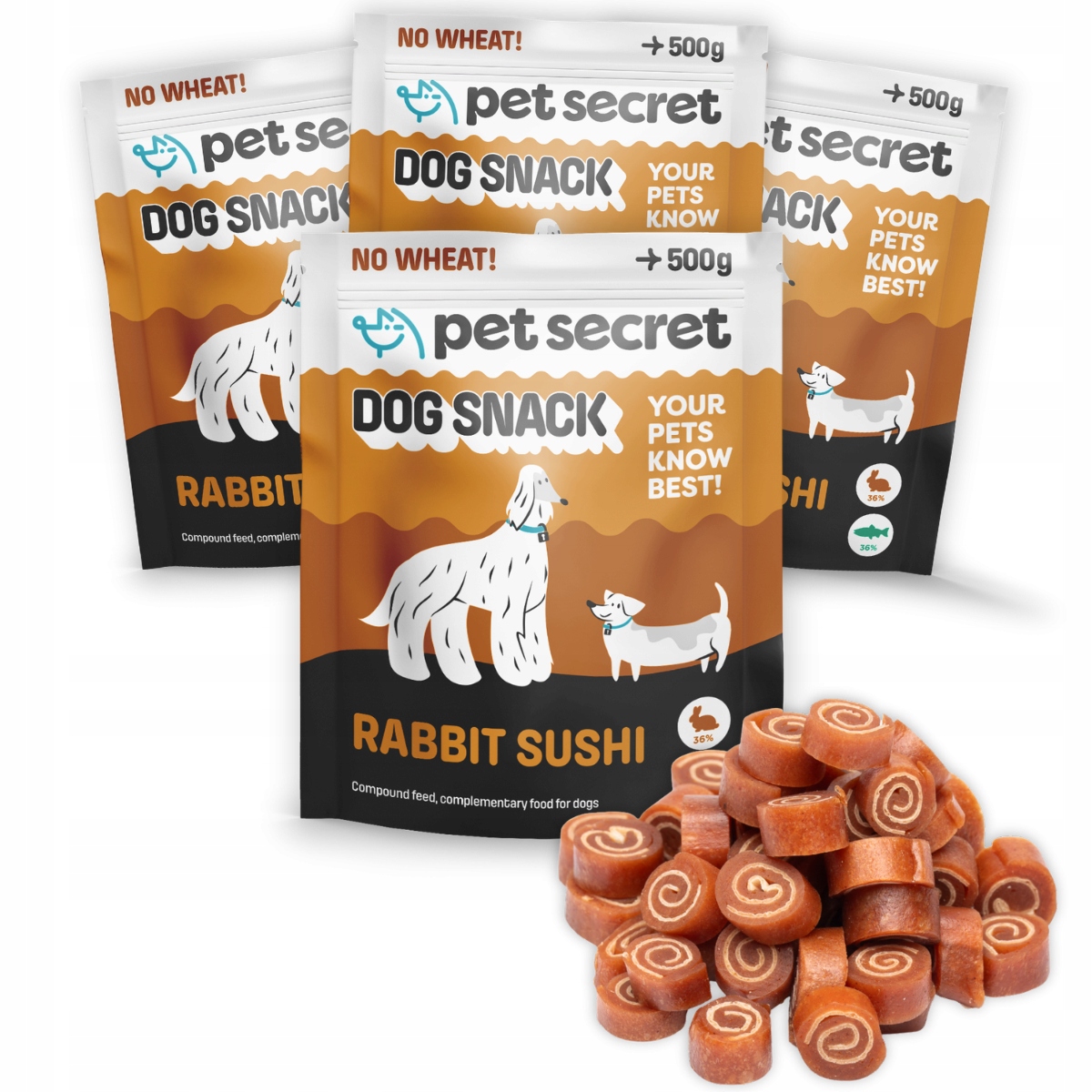 Psí pamlsek 4x500 g Sushi s králíkem Pet Secret Mini rollsy Měkké