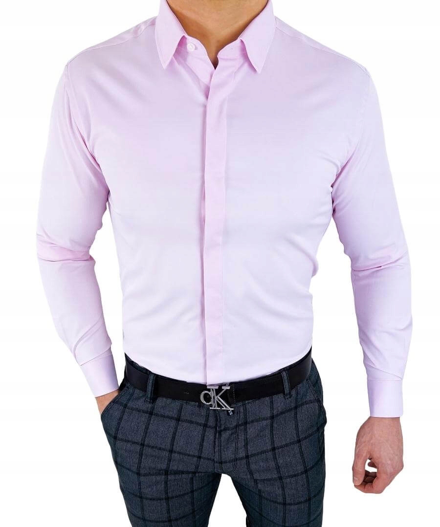 

Rozowa koszula kryta plisa slim fit meska 1070 XXL