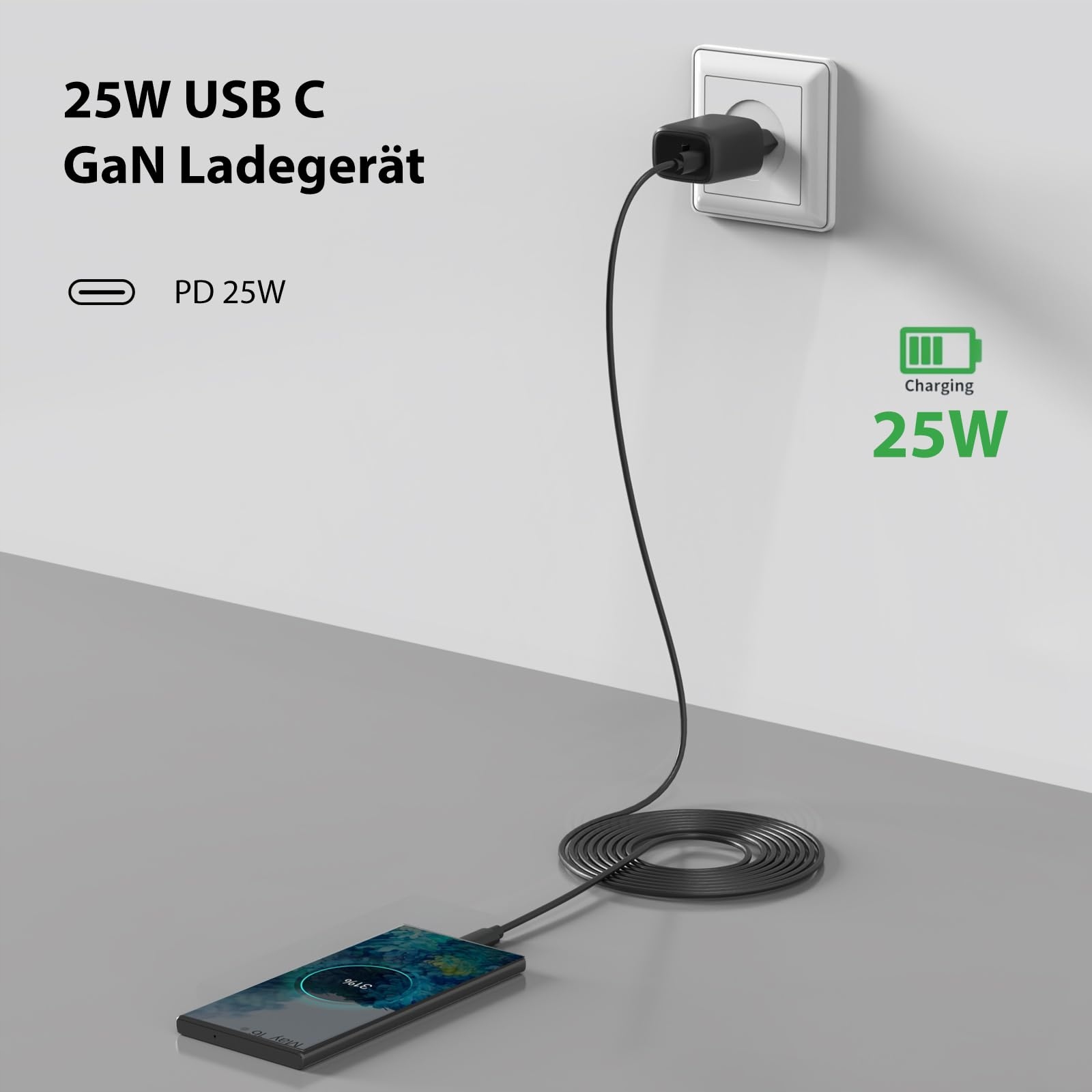 QACKENM Ładowarka USB C 25W z Kablem 2M do Telefonów Galaxy S24 S23 S22 S21 — miniatura 2