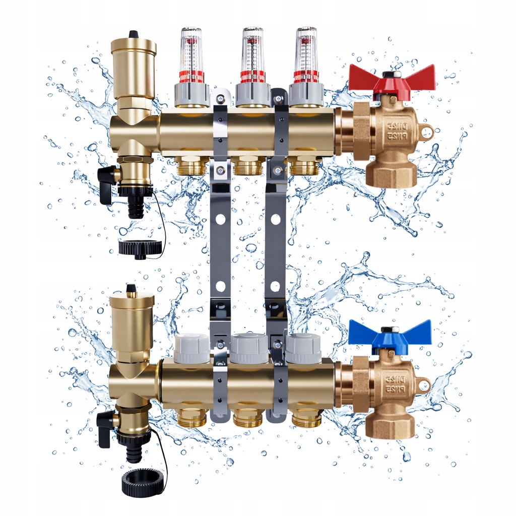 Rozdělovač Co 3 Obvody Vytápění Podlahové Kulové Ventily Úhlové