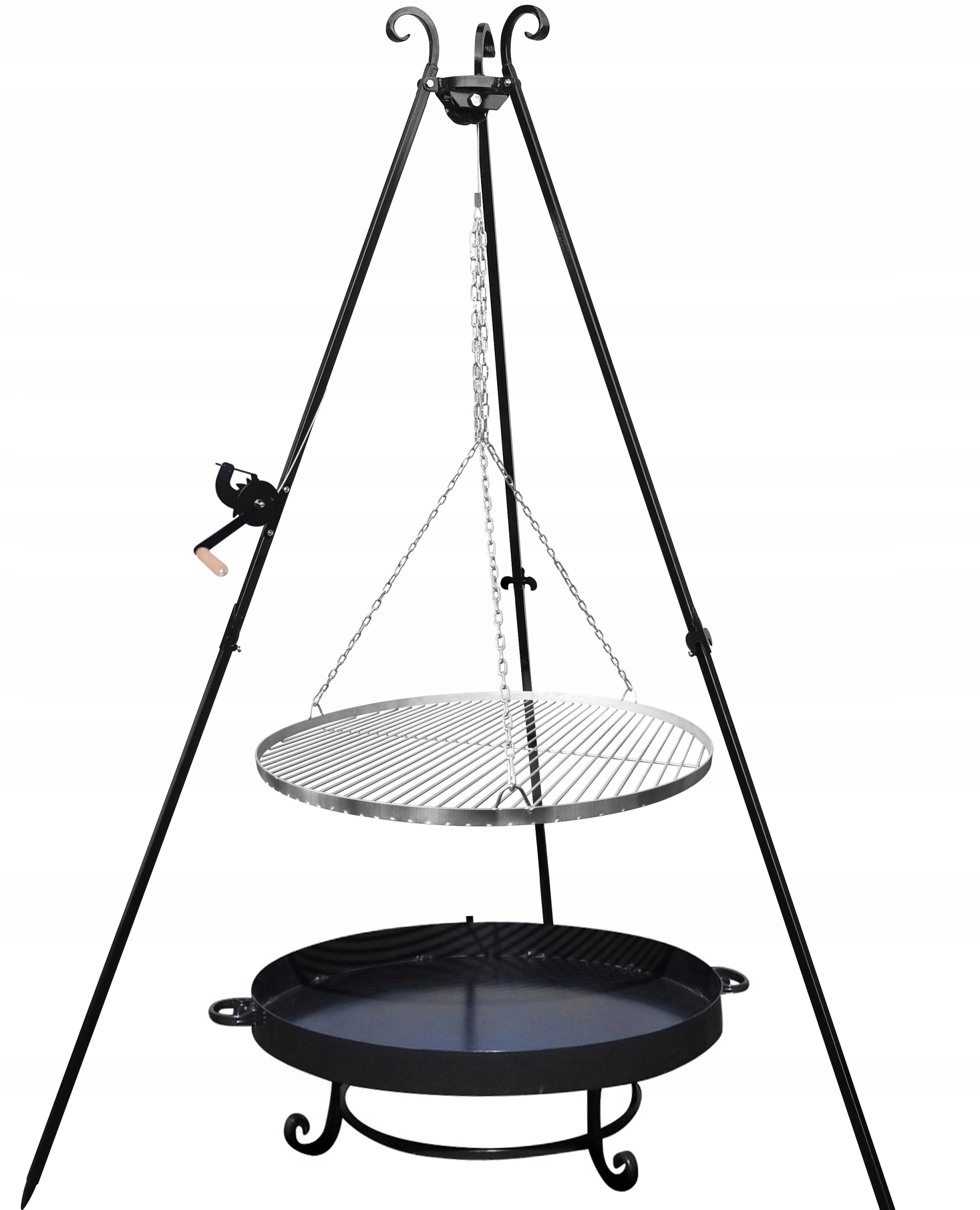 GRILL TRÓJNÓG OGRODOWY OGNISKOWY RUSZT 60 KORBKA