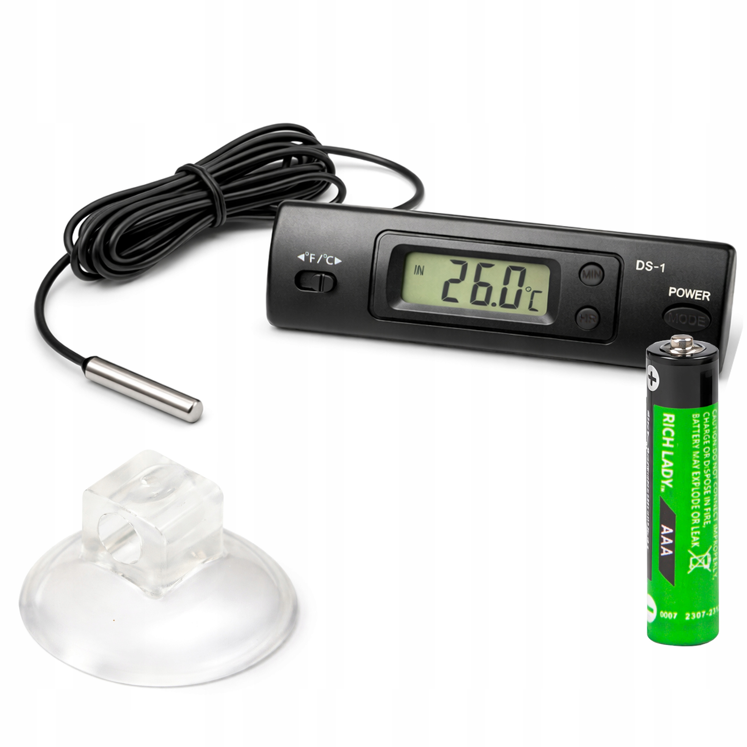 Termometr Zegar Samochodowy LCD Wewnętrzny Zewnętrzny Sonda -50 +70 C