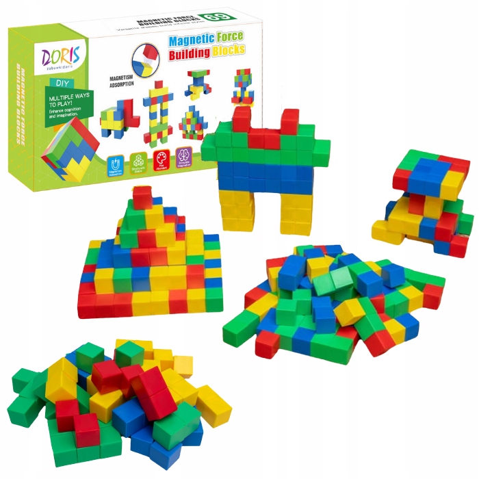 KLOCKI MAGNETYCZNE SZEŚCIENNE ZESTAW KLOCKÓW NA MAGNES 69 el