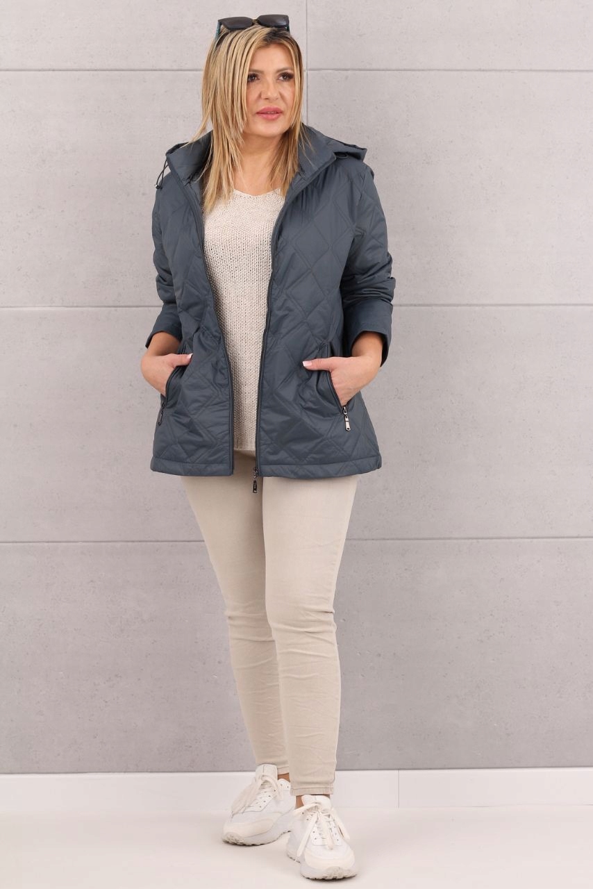 PIKOWANA PRZEJŚCIOWA LUŹNA KURTKA DAMSKA Z KAPTUREM PIKOWANA ROZMIARY Rozmiar 42