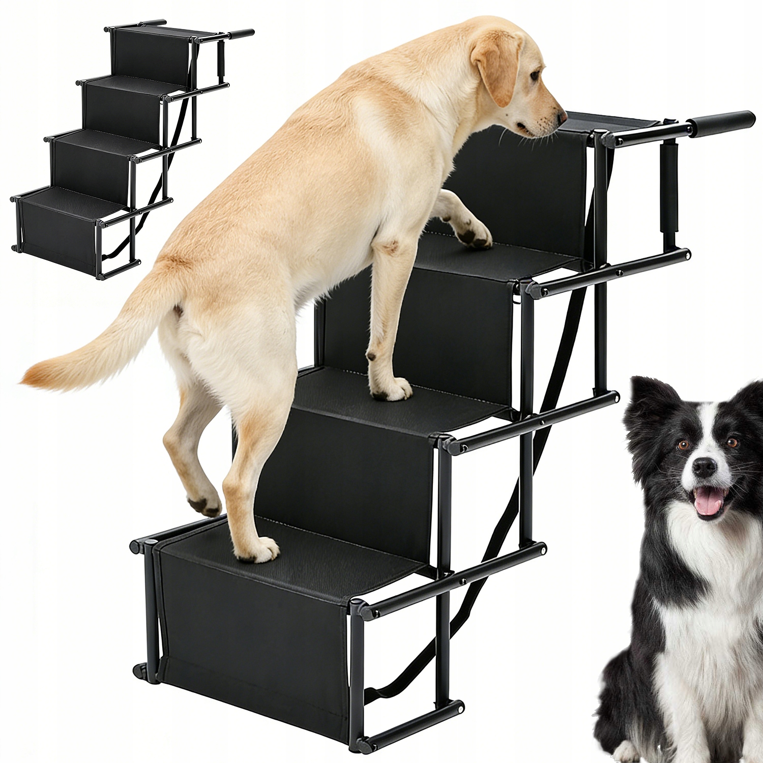 Levně Černé Skládací Schody Pro Psa 101 CM Dlouhé, Ideální Pro Seniory Do 80 Kg