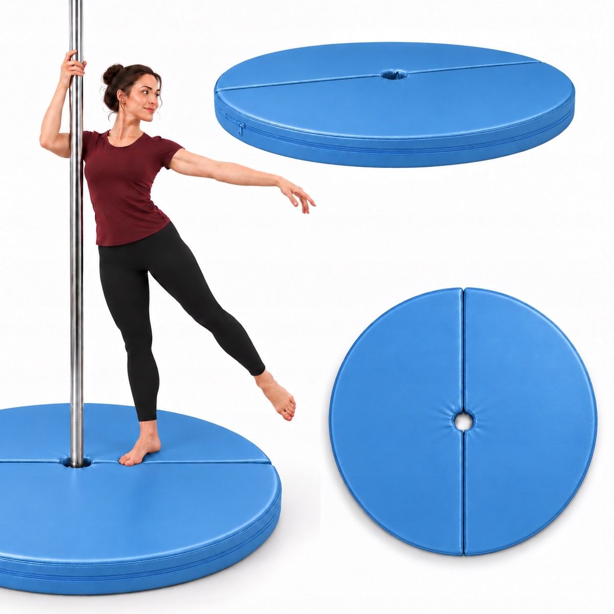 Matrace Pole Dance Zajišťovací Fitness 120x5 cm Modrá Skládací Koženka