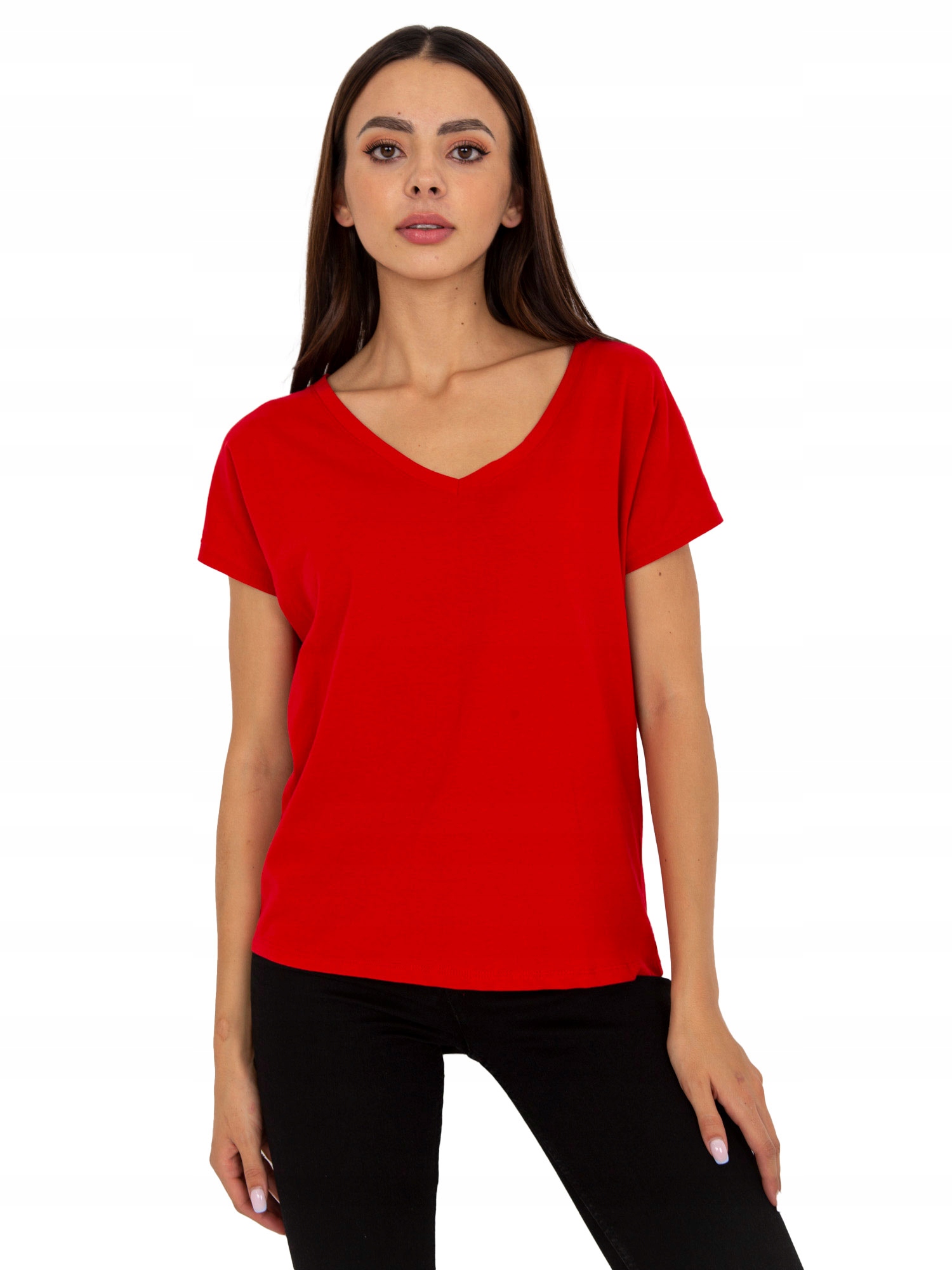 

Damski t-shirt basic z dekoltem w serek L