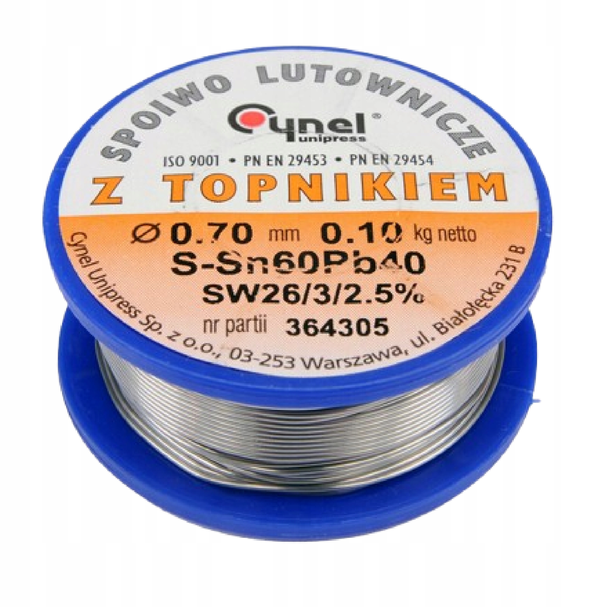 Cyna Lutownicza Spoiwo Cynel Do Lutowania Cyna Lut 0,7MM 100G Z Topnikiem