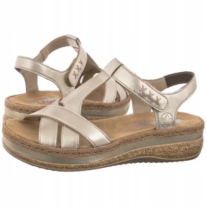 Kožené dámské sandály Rieker Zlaté V0919-90 Gold
