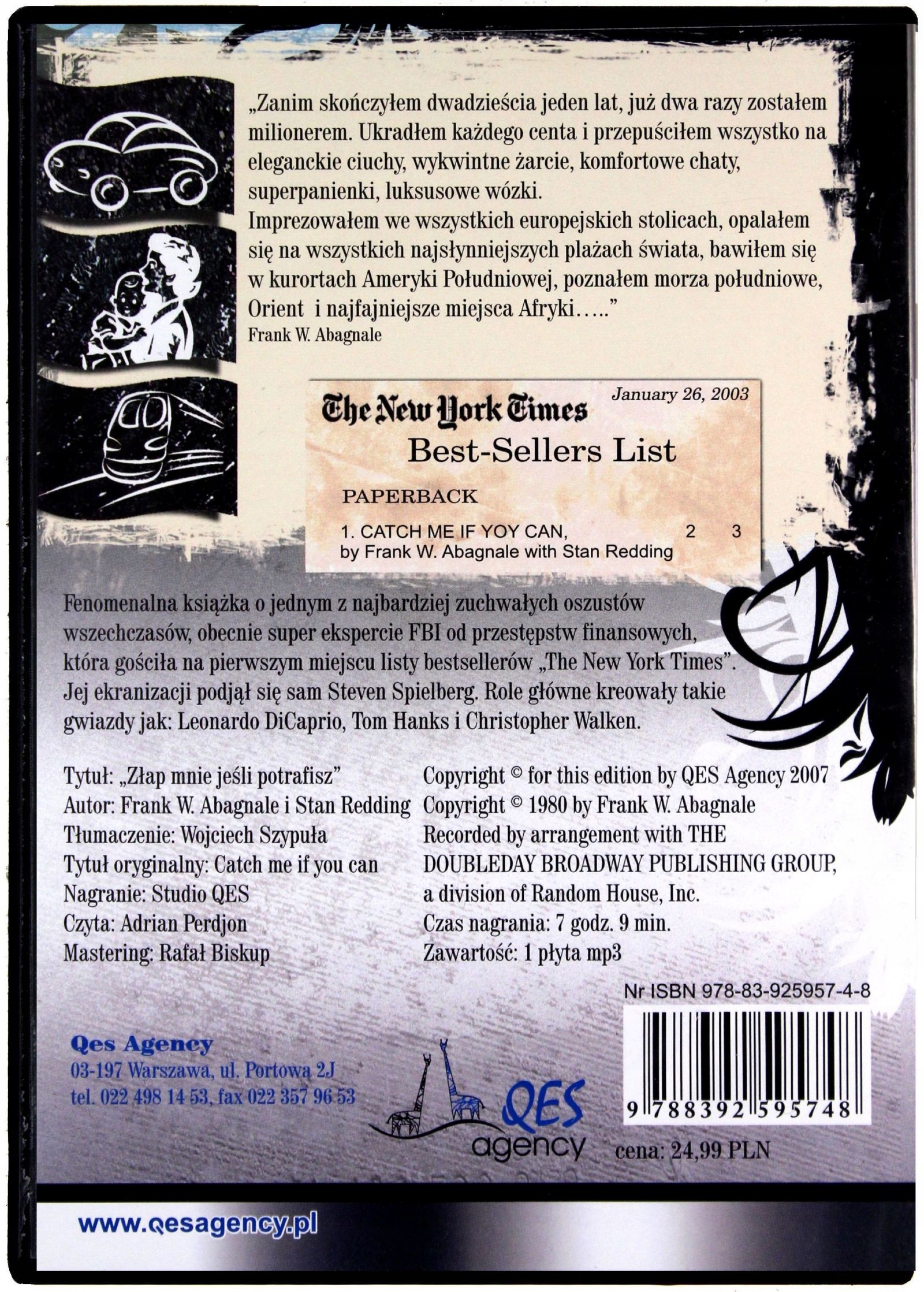 ZŁAP MNIE, JEŚLI POTRAFISZ - FRANK W. ABAGNALE, STAN REDDING [AUDIOBOOK] Stan opakowania oryginalne