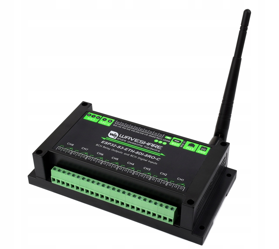 ESP32-S3 Relé ESP32-S3-POE-ETH-8DI-8RO-C Can Napájení PoE Sku 31284