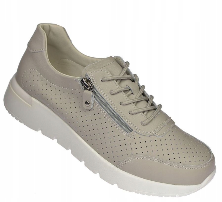 Kožené tenisky Dámské sportovní ažurové boty OC-135LZ05 šedé vel 36