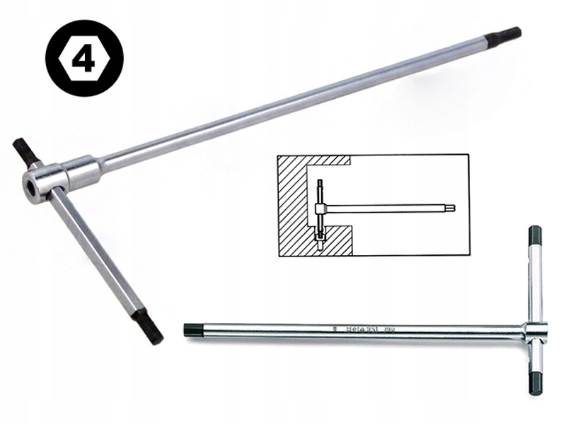 Beta Klucz trzpieniowy Typu T 951 Przesuwny Sześciokątny Imbus Hex 4 mm