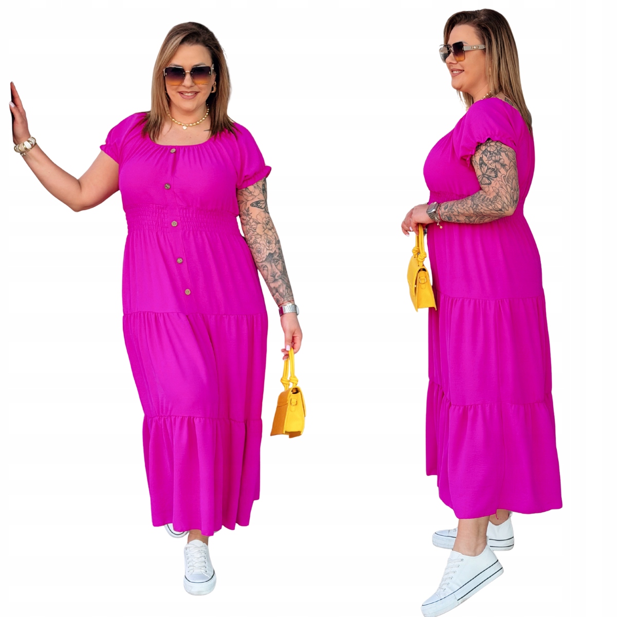 Sukienka Maxi Duże Rozmiary Plus Size Damska Cavaricci Codzienna Fuksja