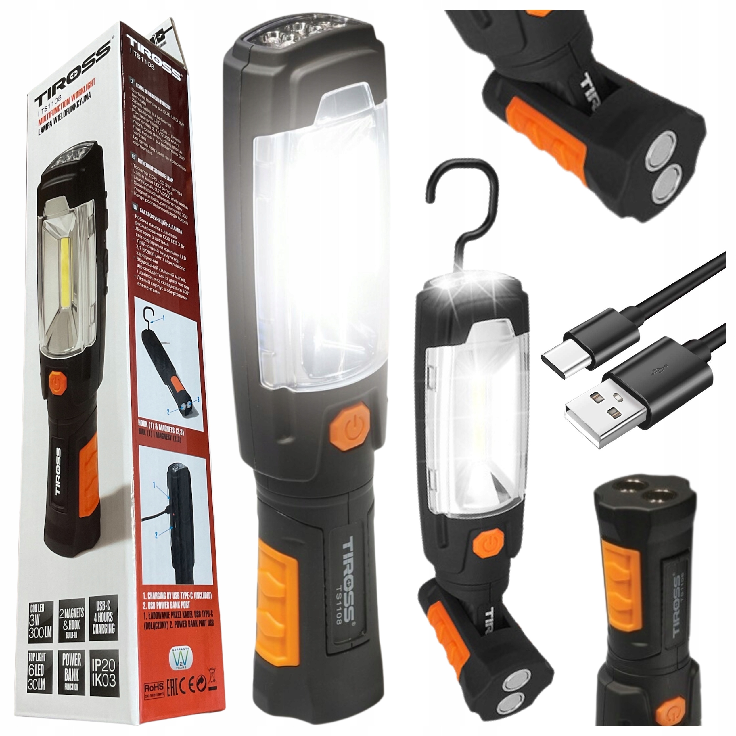 Lampa Wielofunkcyjna Latarka Tiross TS1108 Akumulator