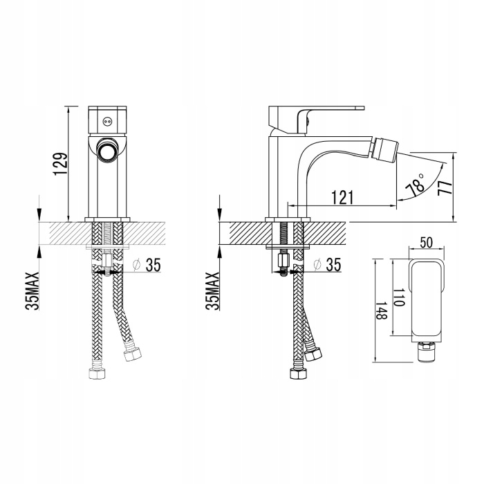 Aqualine FACTOR bateria bidetowa chrom FC203 Kolor chrom