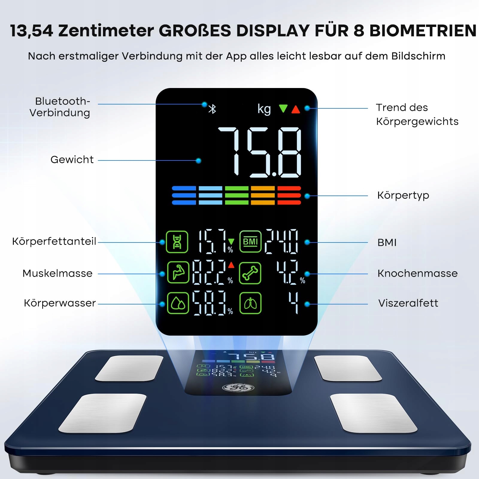 GE Waga Łazienkowa Cyfrowa Analiza Ciała Bluetooth Aplikacja 220 kg — miniatura 2