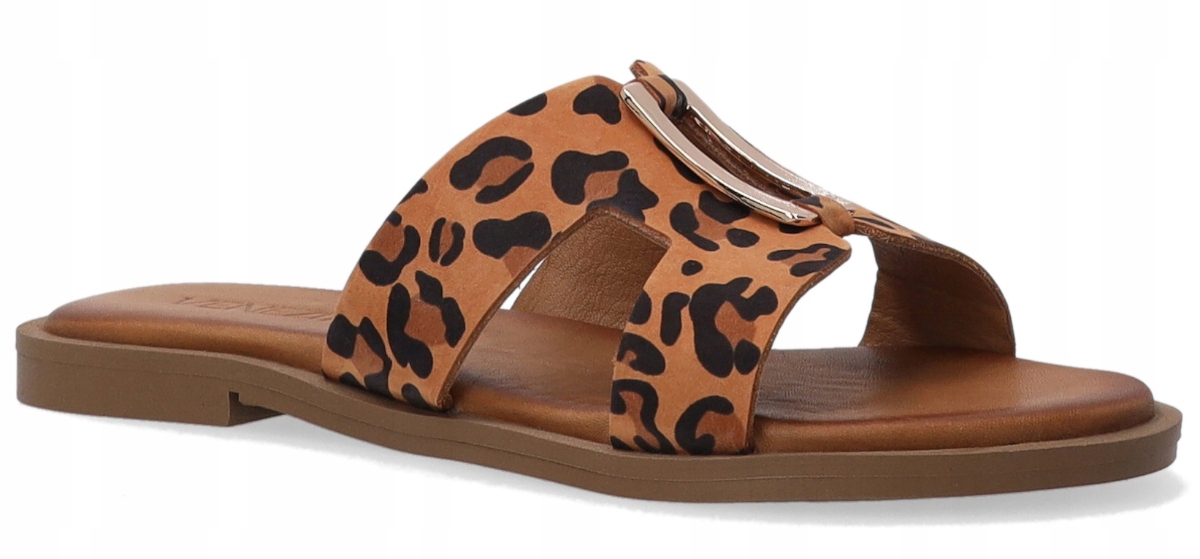 Venezia dámské kožené nazouváky ploché s leopardím vzorem z přírodní kůže 38