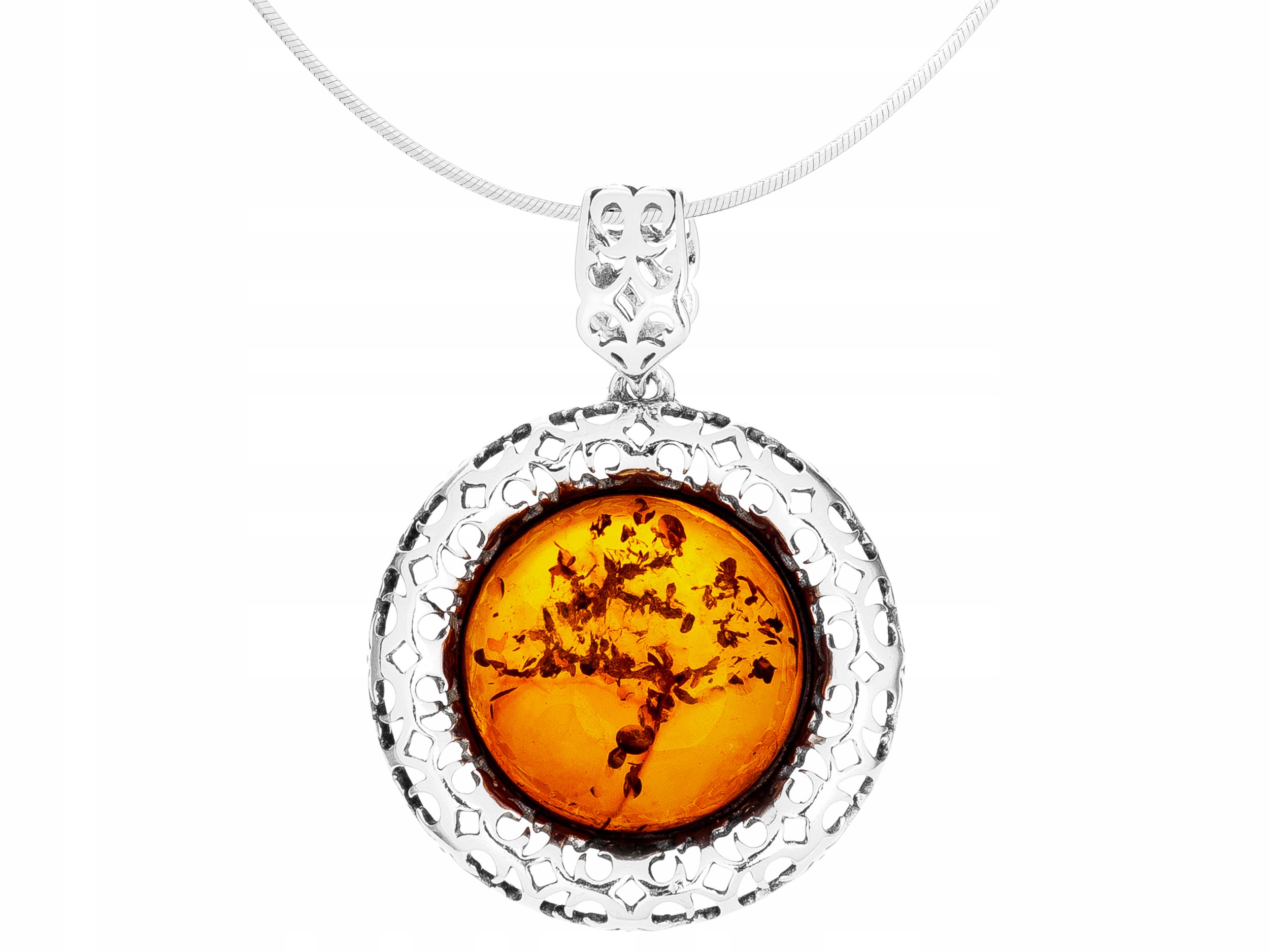 Velký stříbrný ažurový Kulatý dámský náhrdelník s jantarem, krátký Choker 30