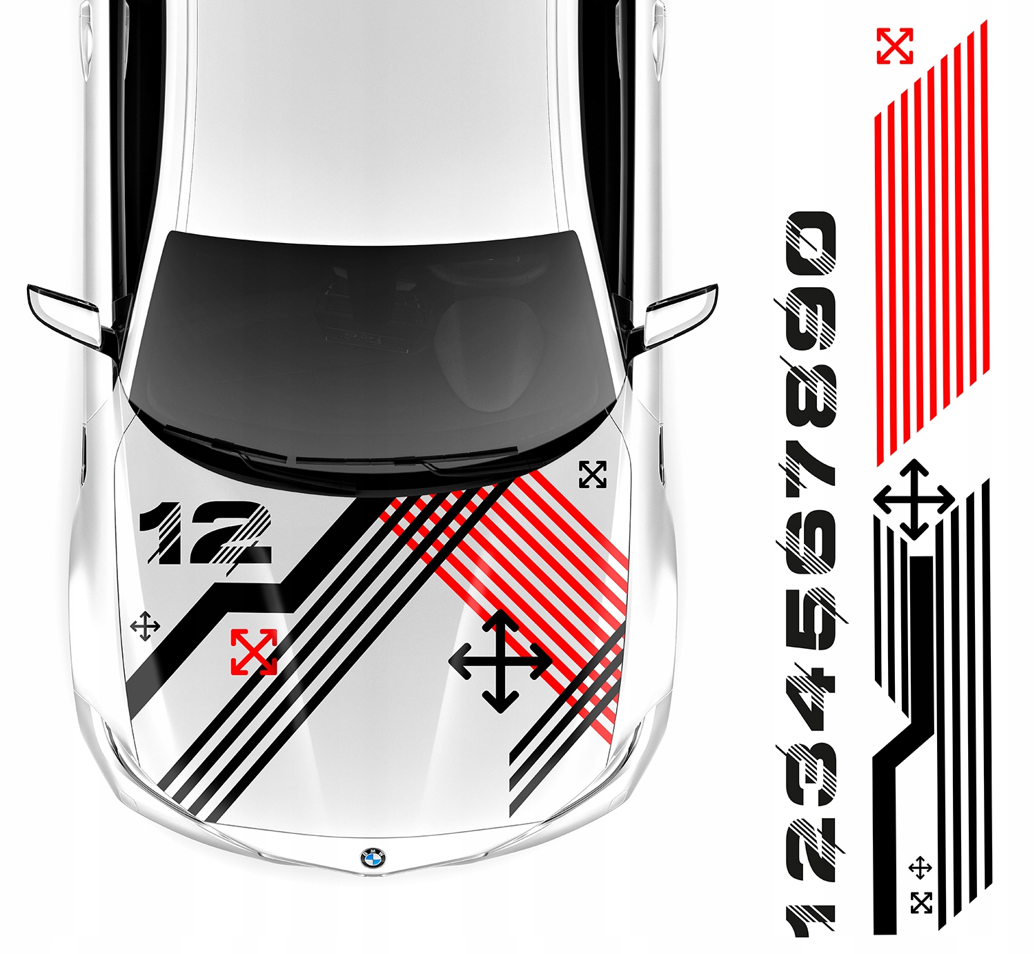 Nálepka Grafika na auto Maska Motív Pásky Línie Čísla Pásy 47x360