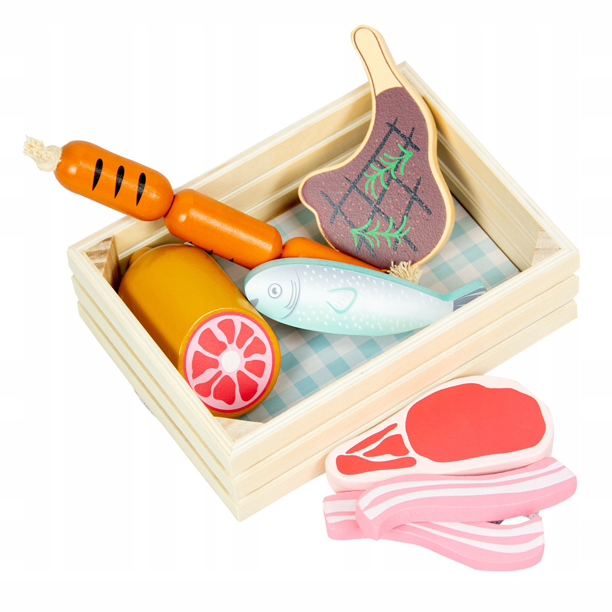 Zabawkowy Drewniany Koszyk Z Mięsem i Rybą Zabawka