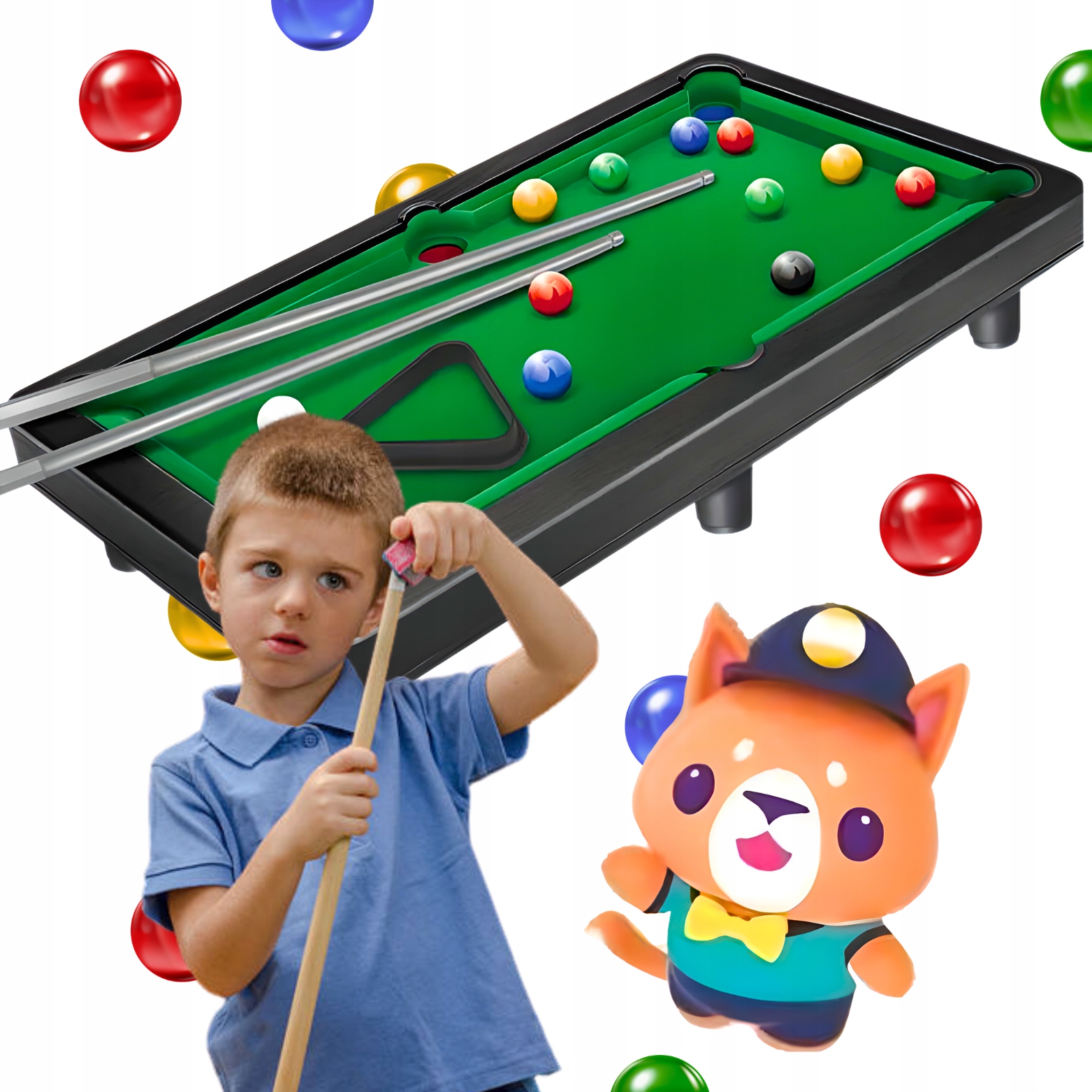 MINIATUROWY STÓŁ BILARDOWY GRA STOŁOWA BILARD DLA CHŁOPCA 2 KIJE 11 BILI
