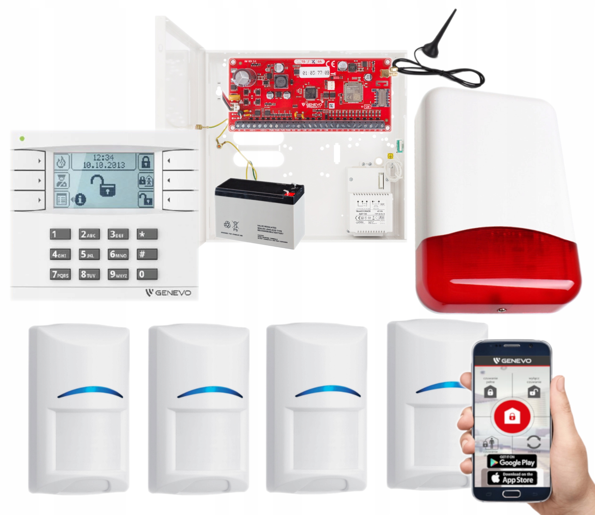 Genevo PRiMA16Q System Alarmowy Z Gsm Do Domu Aplikacja Zestaw