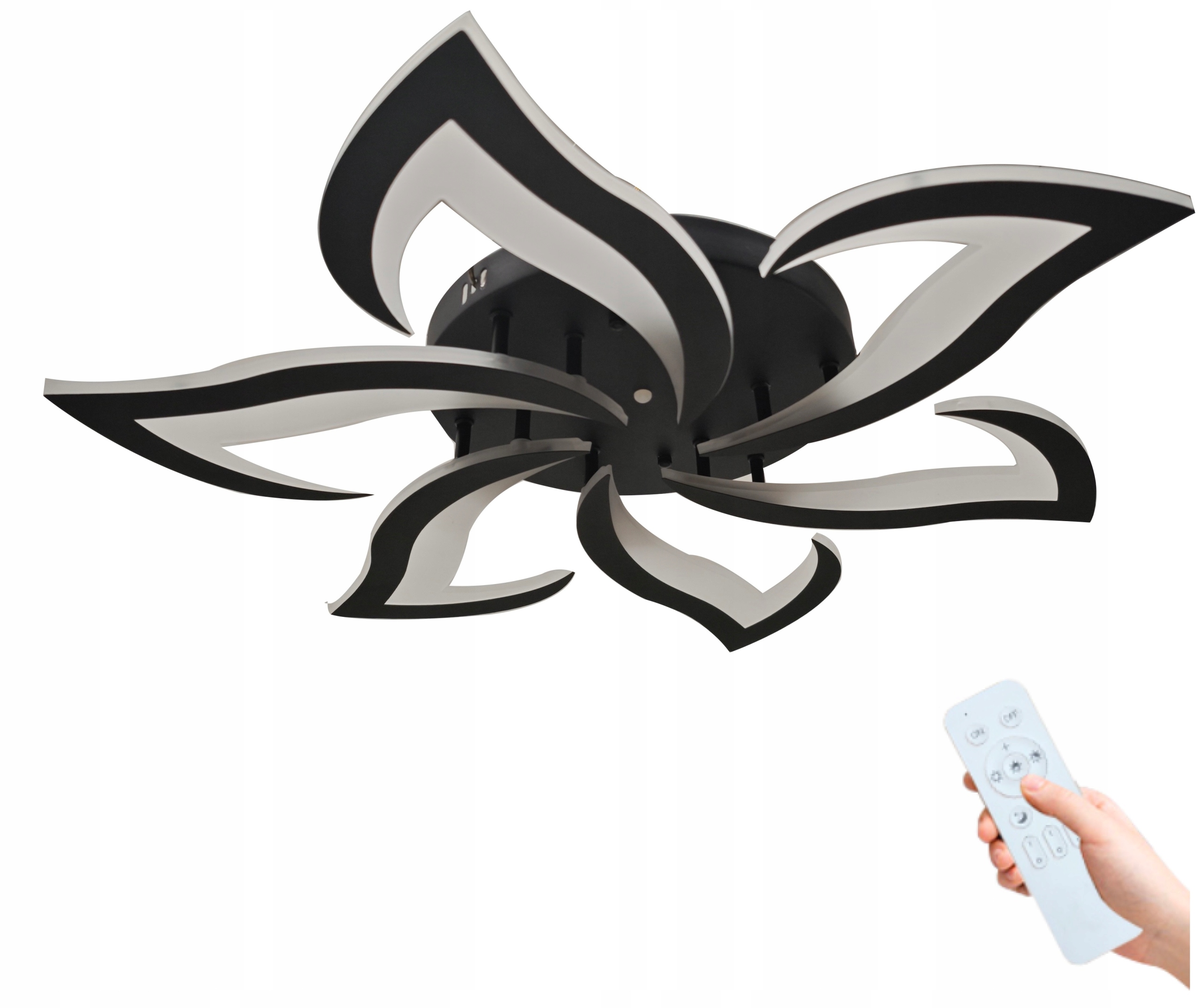 Lampa Led Plafon Eko Do Salonu Wisząca Lotos 6 ringów 66W Czarna Pilot