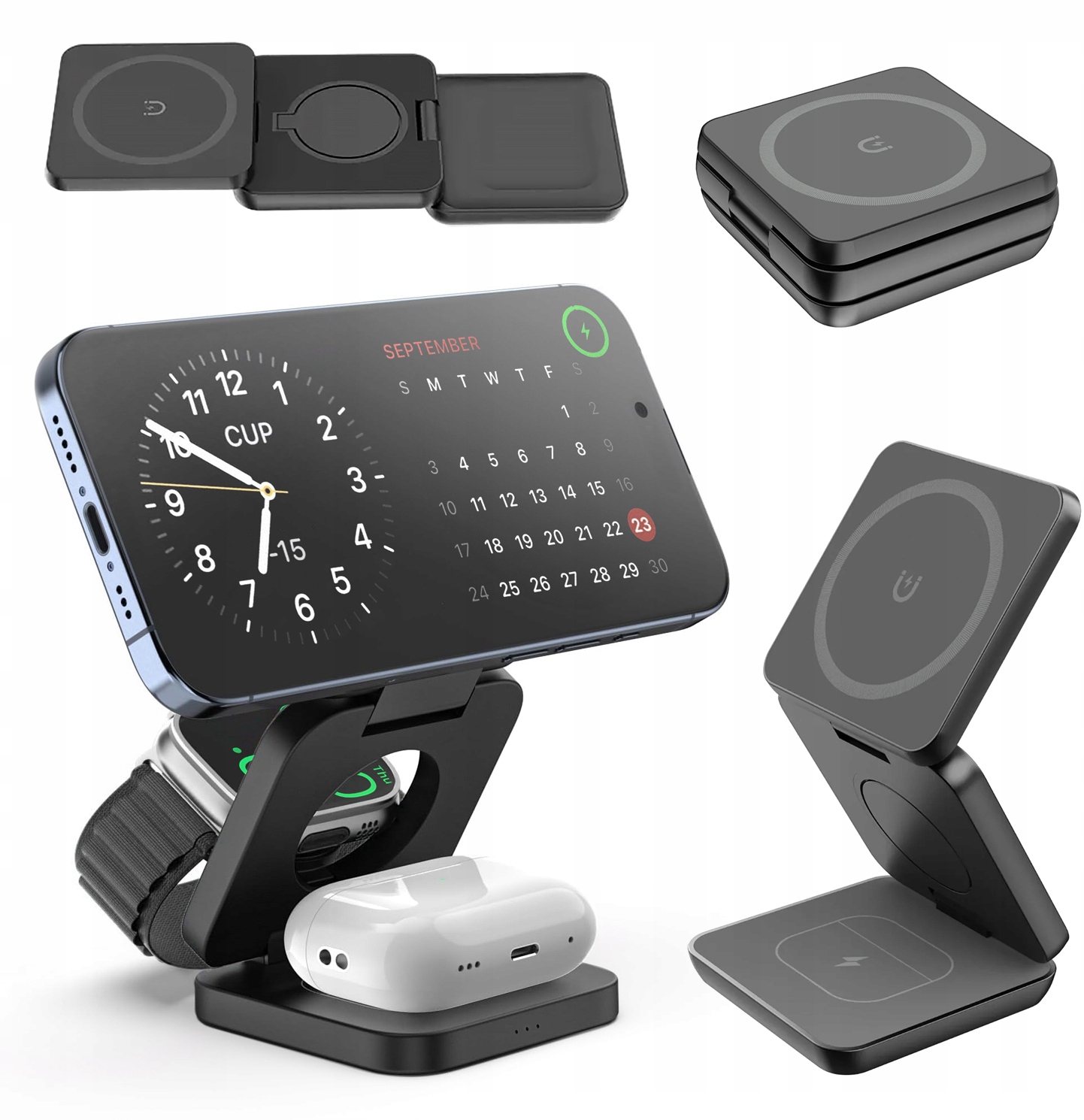 3w1 Ładowarka Indukcyjna Składana Magsafe Apple Iphone Watch Airpods 15W Qi