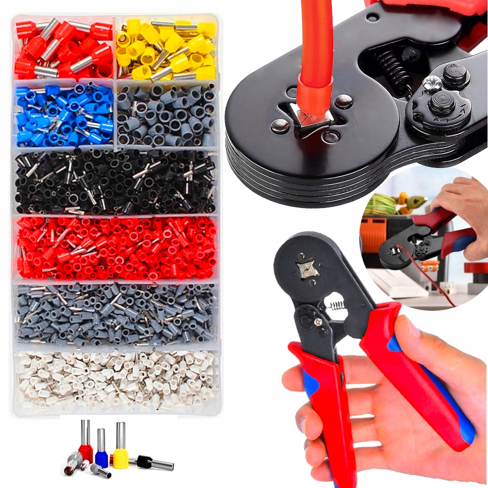 ZACISKARKA PRASKA KONEKTORÓW TULEJEK KOŃCÓWEK KABLI PRZEWODÓW ZESTAW 1800 X