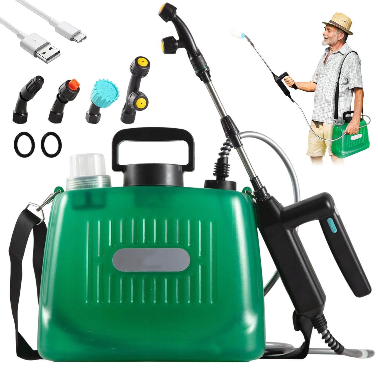 8 L Přenosný Elektrický Zahradní Postřikovač S 4 Tryskami Lanka, Sada 2000 Mah
